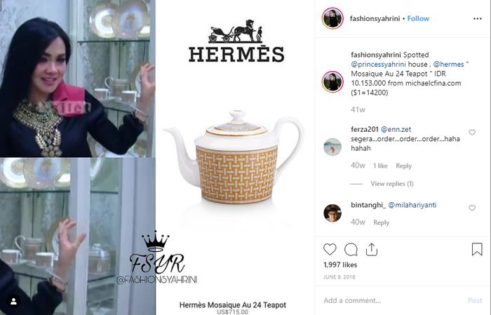 Teko teh emas Hermes milik Syahrini