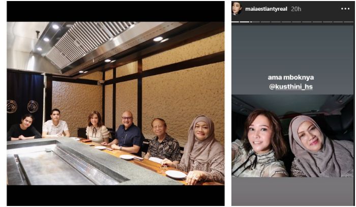 Penampilan Maia Estianty saat makam malam mewah ala Jepang bersama dengan keluarga.