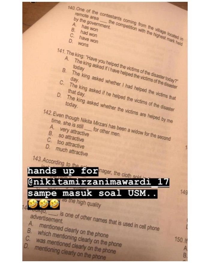 Nama Nikita Mirzani Masuk di Soal Ujian Sekolah Internasional