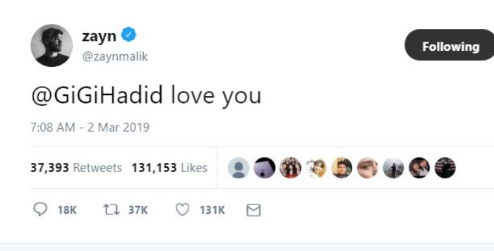 Tweet Zayn Malik buat Gigi Hadid