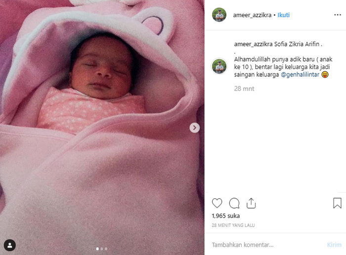 Potret putri Arifin Ilham yang baru lahir