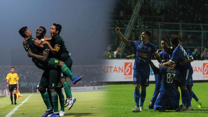 Kolase Persebaya Surabaya (kiri) dan Arema FC (kanan), dua finalis Piala Presiden 2019.