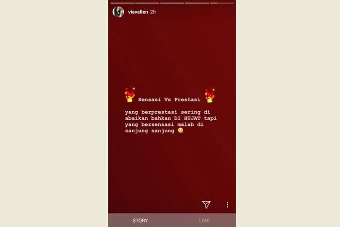  Bidik layar salah satu postingan Insta Story di akun Instagram milik <a href='https://sumsel.tribunnews.com/tag/via-vallen' title='Via Vallen'>Via Vallen</a>.