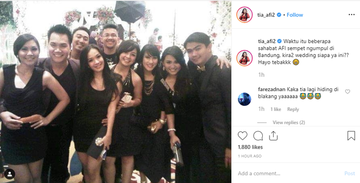 Unggahan Tia AFI saat reuni bersama rekan-rekan AFI lainnya.