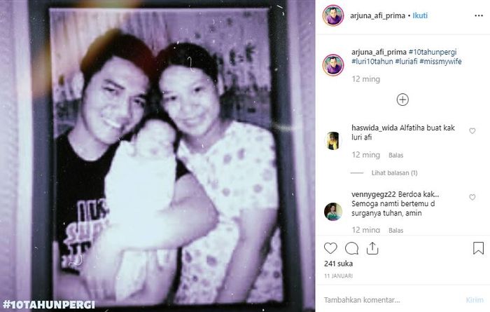 Foto yang diunggah Arjuna untuk memperingati 10 tahun kepergian Luri AFI