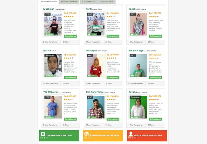 Daftar tenaga ART yang ditawarkan Pembantu.com