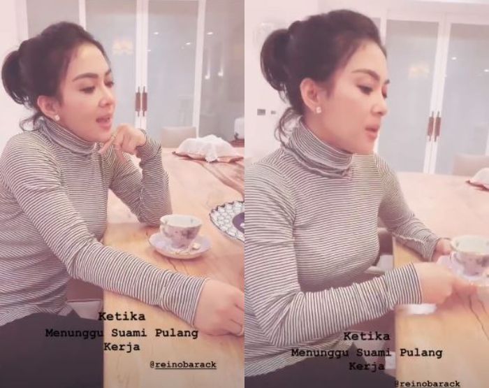 Penampilan rumahan Syahrini yang simpel dan sederhana saat menunggu sang suami, Reino Barack pulang kerja