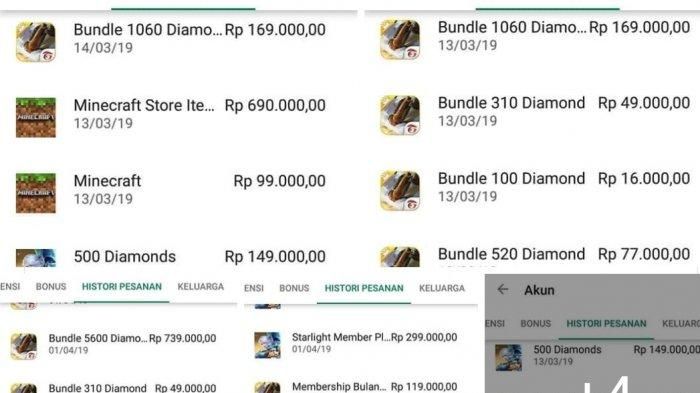 Tagihan itu dari permainan online game Free Fire, Mobile Legend dan Minecraft.