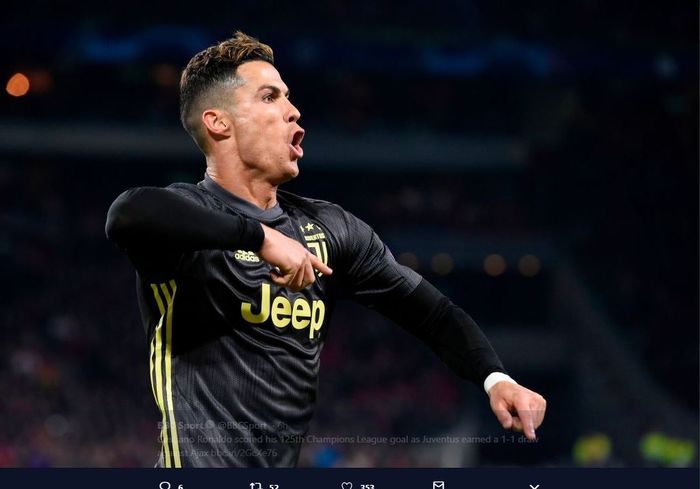TWITTER.COM/BBCSPORT
Cristiano Ronaldo saat merayakan golnya untuk Juventus.