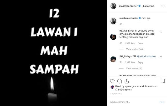 Komentar Deddy Corbuzier tentang #JusticeForAudrey