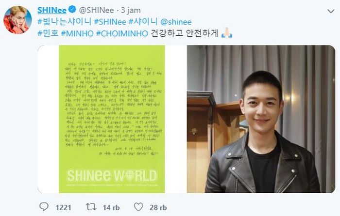 Pamitan Minho kepada fans di akun Twitternya