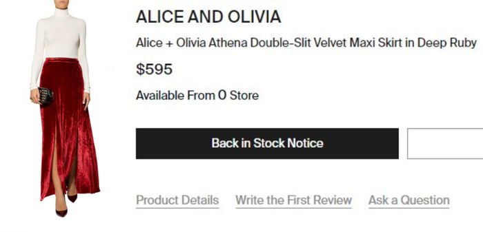 Harga rok belahan tinggi Alice + Olivia Athena Double-Slit Velvet Maxi Skirt in Deep Ruby yang dipakai Luna Maya