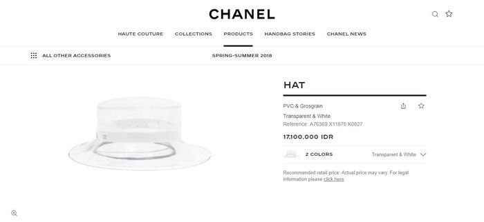 Chanel seri PVC & Grosgrain Transparent Hat