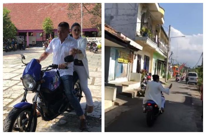 Kolase Krisdayanti menuju TPS tanpa mengenakan helm