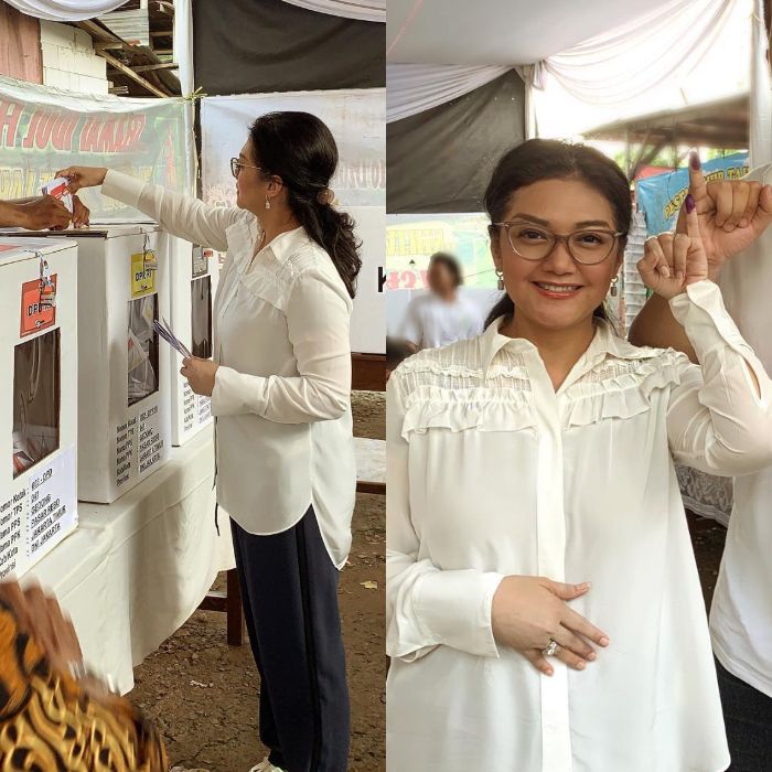 Penampilan <a href='https://jambi.tribunnews.com/tag/bella-saphira' title='Bella Saphira'>Bella Saphira</a> saat ke TPS