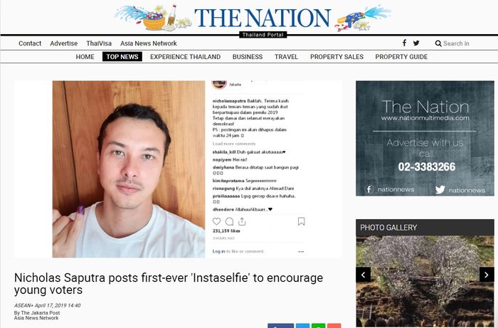 Nicholas Saputra diberitakan oleh media internasional karena foto selfinya
