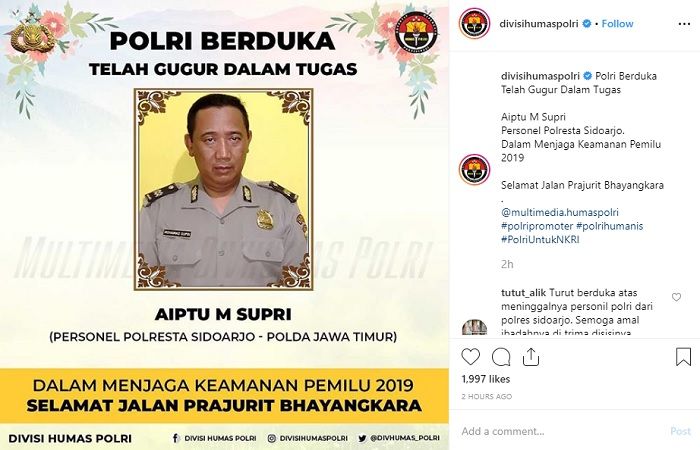 Aiptu Supri meninggal dunia saat pemilu