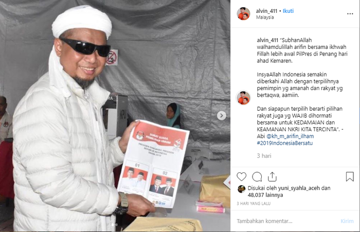 Arifin Ilham nyoblos di <a href='https://bangka.tribunnews.com/tag/malaysia' title='Malaysia'>Malaysia</a>