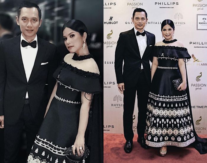 Dress yang dikenakan oleh Annisa Pohan memiliki detail illusion neck berwarna hitam