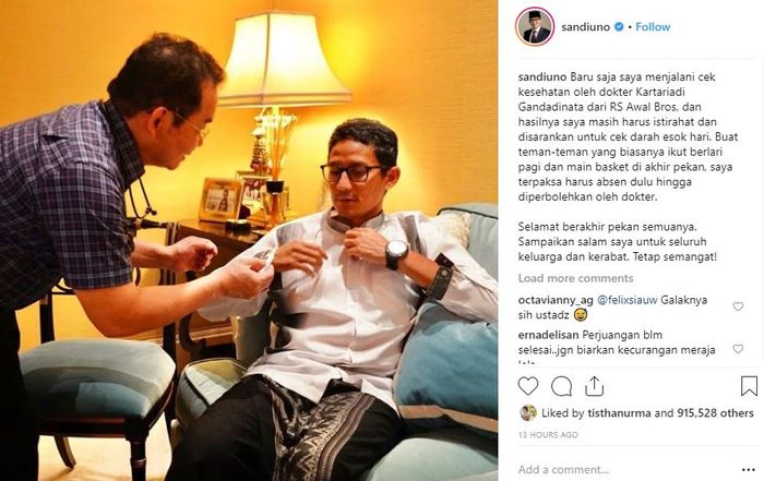 Sandi saat dirinya sedang diperiksa oleh dokter karena kondisi kesehatannya yang menurun.