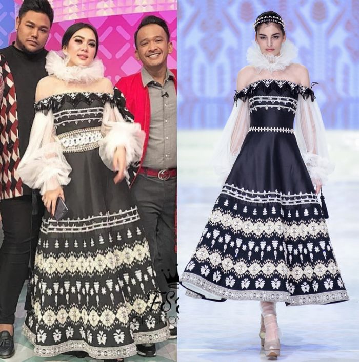 Syahrini mengenakan dress rancangan desainer Danny Satriadi