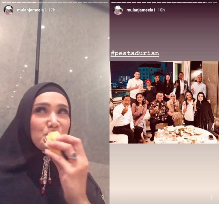 Mulan Jameela makan duren di ulang tahun teman