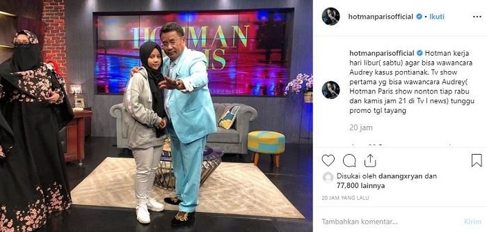 Hotman Paris undang <a href='https://pontianak.tribunnews.com/tag/audrey' title='Audrey'>Audrey</a> ke acaranya,  <a href='https://pontianak.tribunnews.com/tag/warganet' title='warganet'>warganet</a> malah mencibir