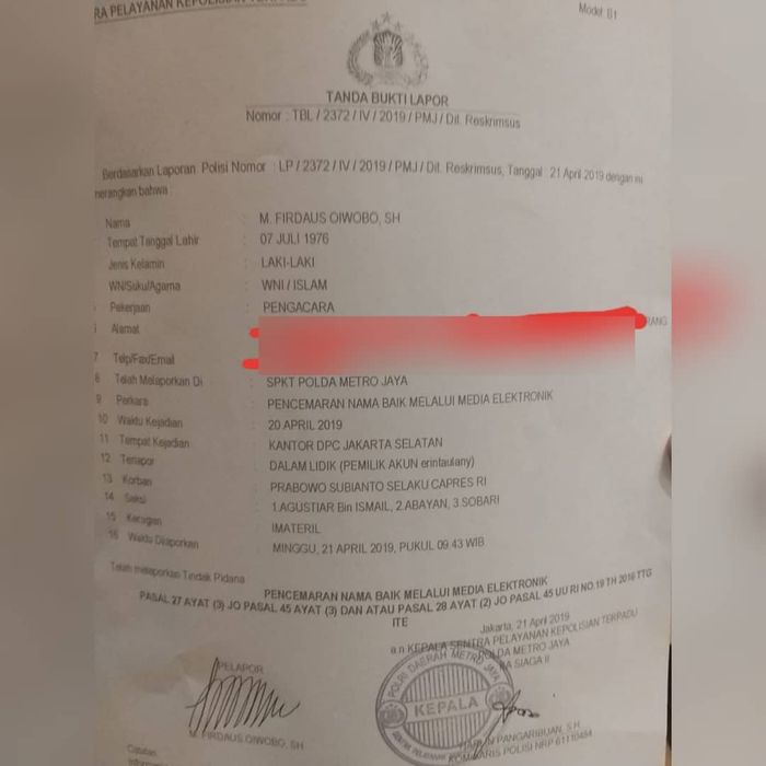 Surat laporan yang beredar