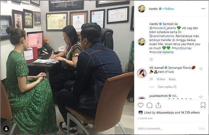 Rianti Cartwright akan lakukan transfer embrio dalam program bayi tabung yang dijalaninya.