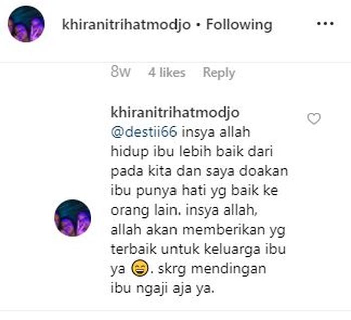 Balasan Khirani Trihatmodjo.