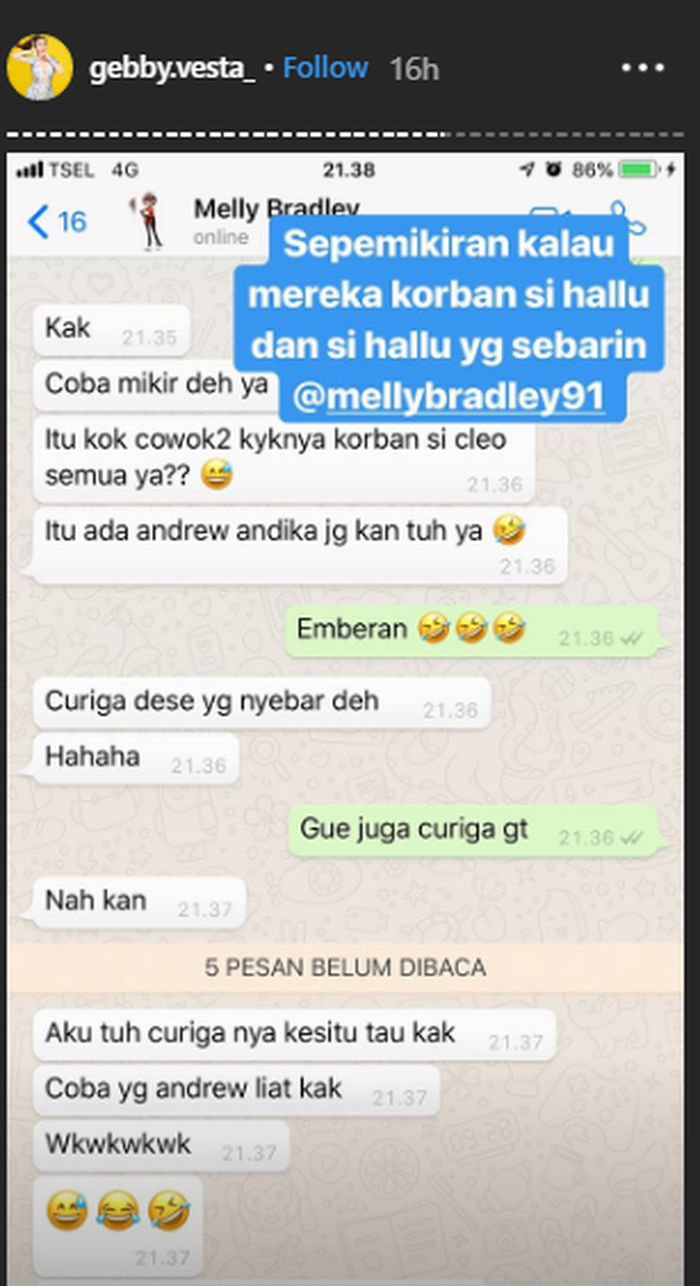 Unggahan Insastory Gebby Vesta