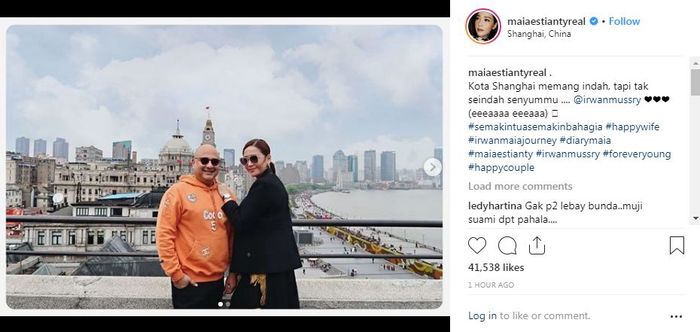 Gombalan romantis Maia Estianty pada Irwan Mussry berlatar pemandangan kota Shanghai
