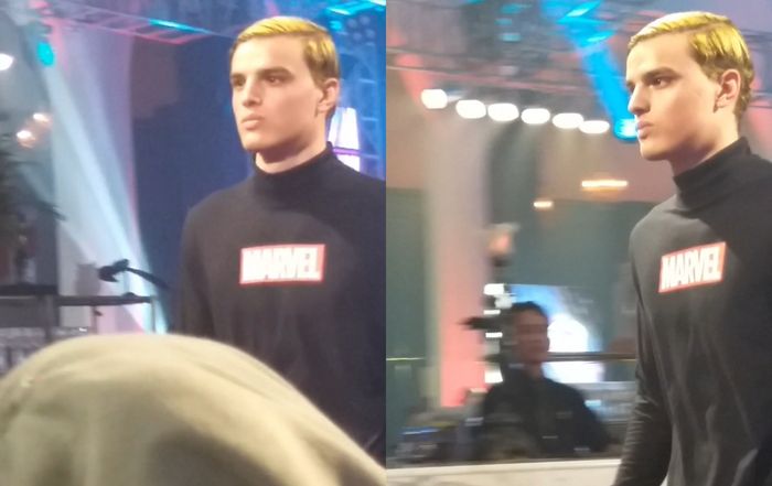 Salah satu model yang ikut dalam fashion show produk bertema Avengers di kawasan SCBD, Jakarta Selatan, Senin (22/4/2019).