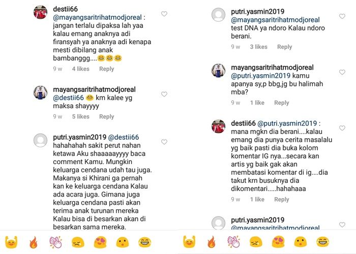 Komentar warganet di kolom komentar akun Khirani