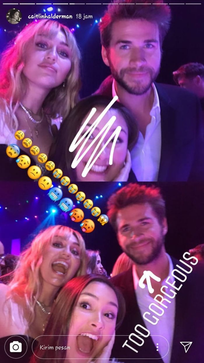 Caitlin Halderman foto bareng Liam Hemsworth dan Miley Cyrus