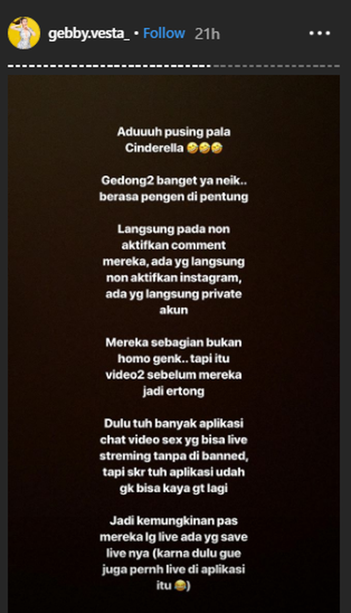 Unggahan Instastory Gebby Vesta