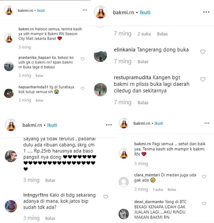 Tangkapan layar komentar di instagram bisnis Raffi Ahmad dan Nagita Slavina.