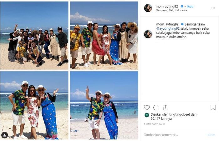 Penampilan Ayu Ting Ting dan timnya saat liburan ke Bali.