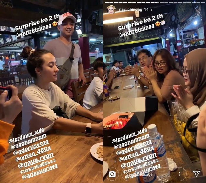 Putri Delina saat mendapat kue dari Naomi