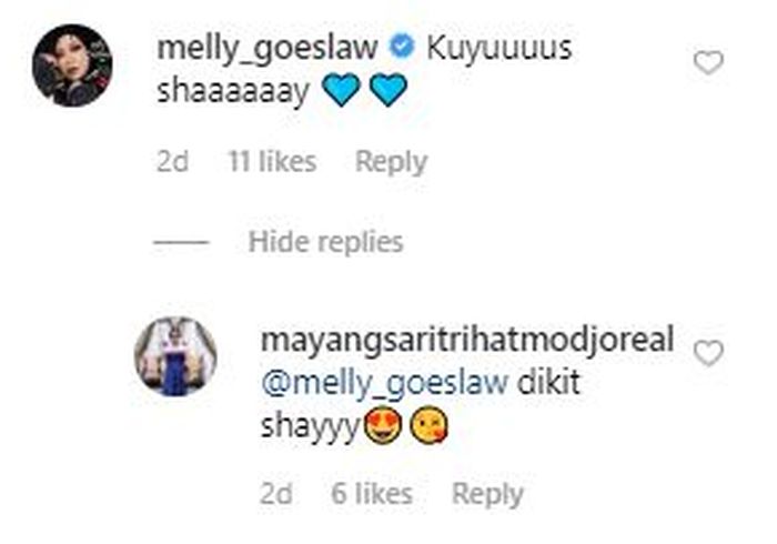 Melly Goeslaw turut mengomentari penampilan Mayangsari yang tampak lebih kurus