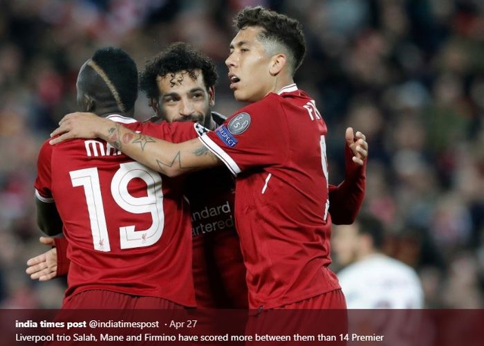 TWITTER.COM/INDIATIMEPOST
Trisula maut Liverpool, Roberto Firmino, Sadio Mane, dan Mohamed Salah