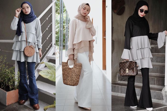 Model atasan hijab untuk muslimah bepotongan layer