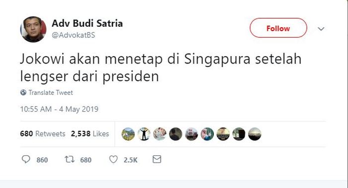 Presiden Joko Widodo diisukan bakal akan menetap di Singapura setelah dirinya lengser dari masa jabatannya.