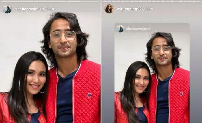 Ayu Ting Ting dan Shaheer Sheikh kompak mengenakan baju dengan warna yang senada