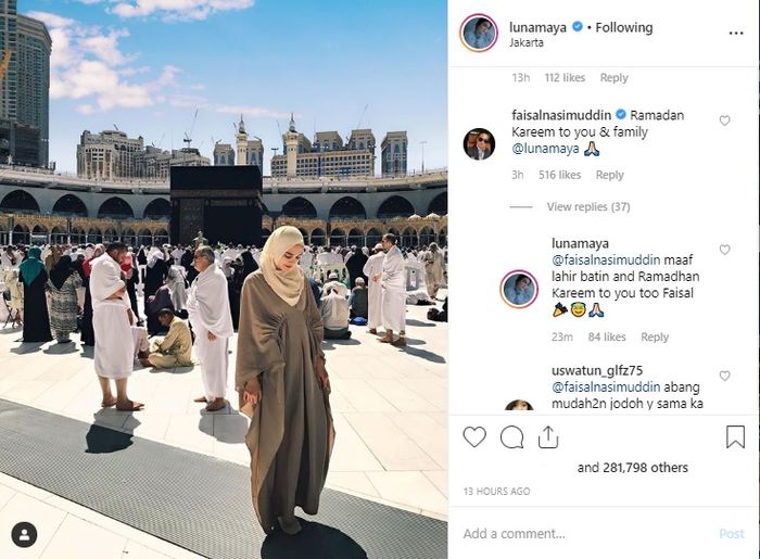 Faisal Nasimuddin kedapatan memberi komentar dalam unggahan Luna Maya