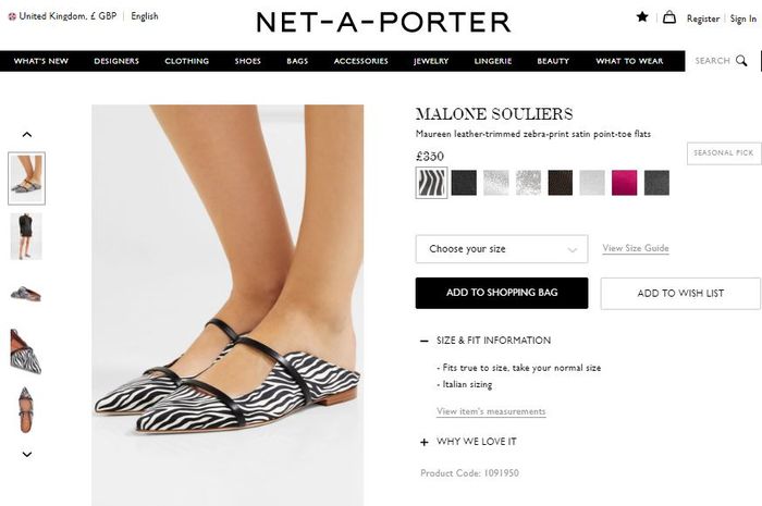 MALONE SOULIERS - Maureen leather-trimmed zebra-print satin point-toe flats