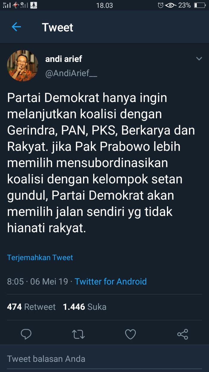 Cuitan Andi Arief soal Setan Gundul.