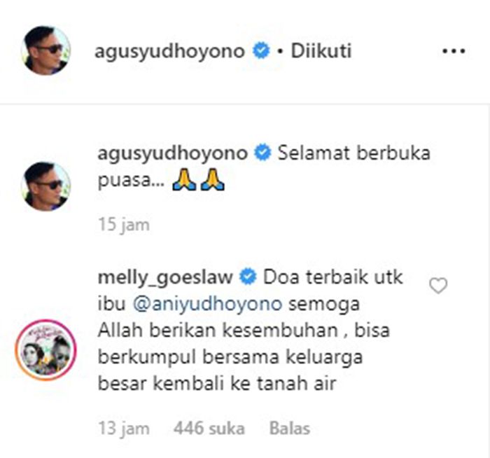 Semakin Kurus Karena Sulit Makan, Ini Pesan Melly Goeslaw Untuk Ani Yudhoyono Di Puasa Pertama