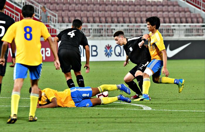 Pemain Al-Gharafa U-19, Ali Syahrian Tampo, usai laga melawan Al-Sadd di Abdullah bin Khalifa Stadium, Jumat (19/4/2019).