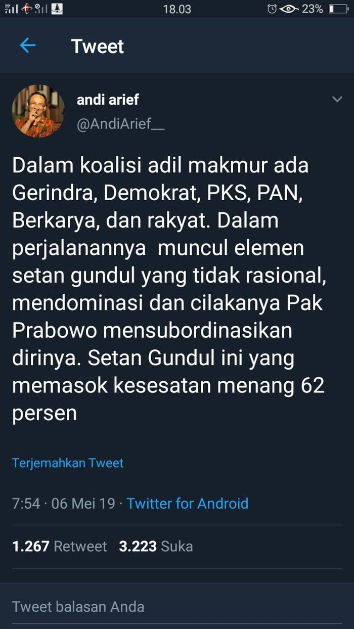 Cuitan Andi Arief tentang Setan Gundul.